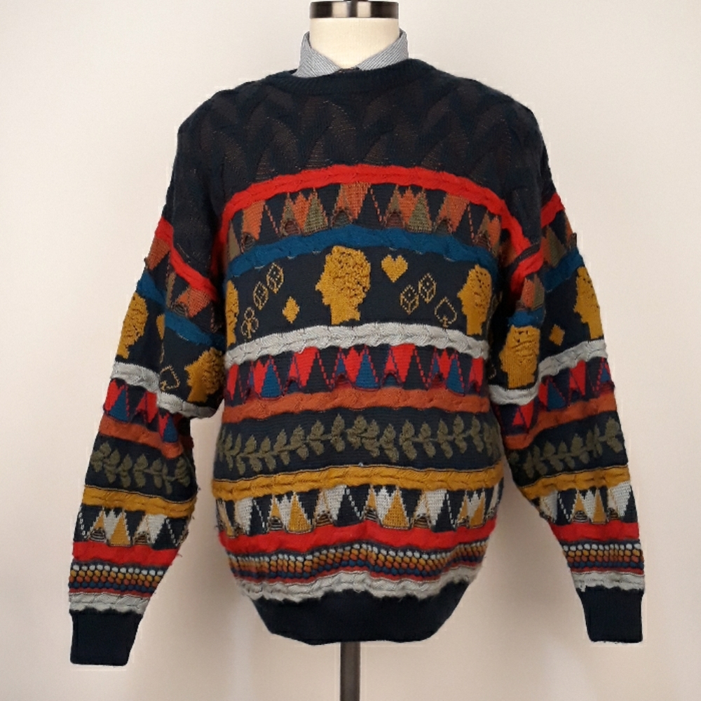 CAESARS Casino Coogi Layered‎ Geocu Sz M Crewneck Sweater RARE